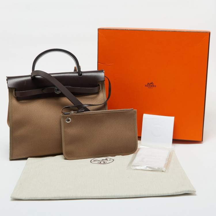 Pre Owned Hermès Ebene/Etain Canvas and Leather Herbag Zip 31 Bag