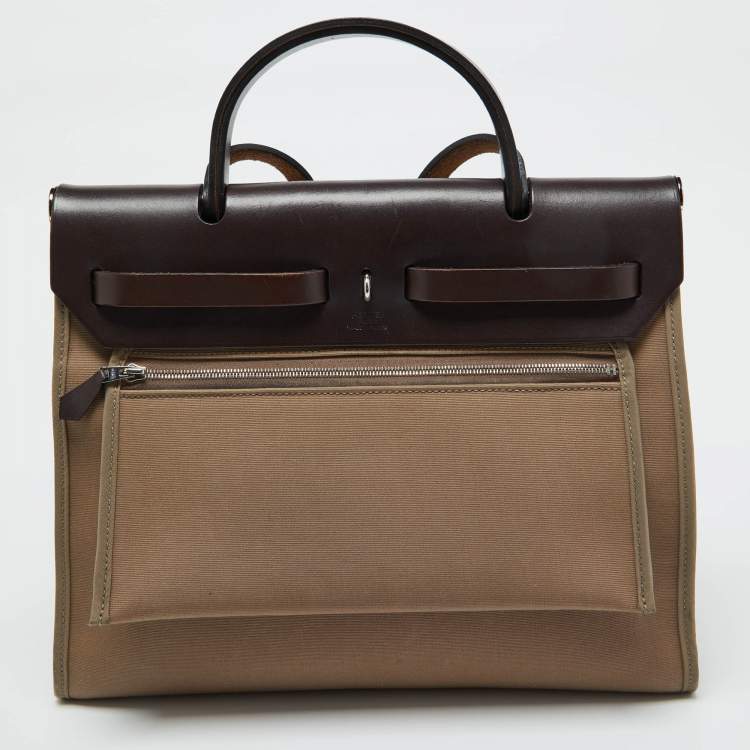 Pre Owned Hermès Ebene/Etain Canvas and Leather Herbag Zip 31 Bag