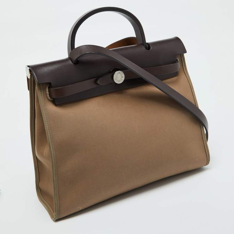 Pre Owned Hermès Ebene/Etain Canvas and Leather Herbag Zip 31 Bag