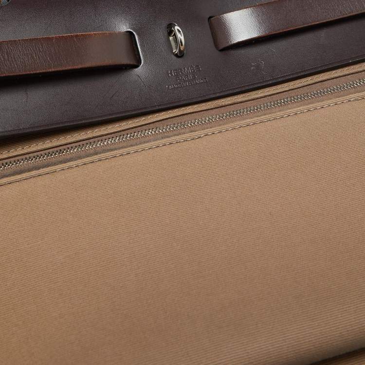 Pre Owned Hermès Ebene/Etain Canvas and Leather Herbag Zip 31 Bag