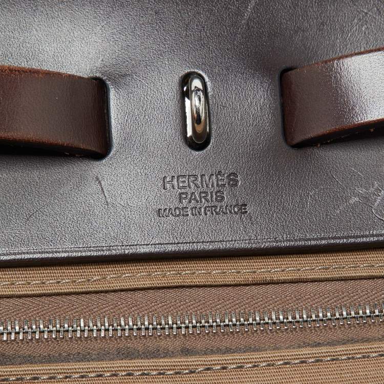 Pre Owned Hermès Ebene/Etain Canvas and Leather Herbag Zip 31 Bag