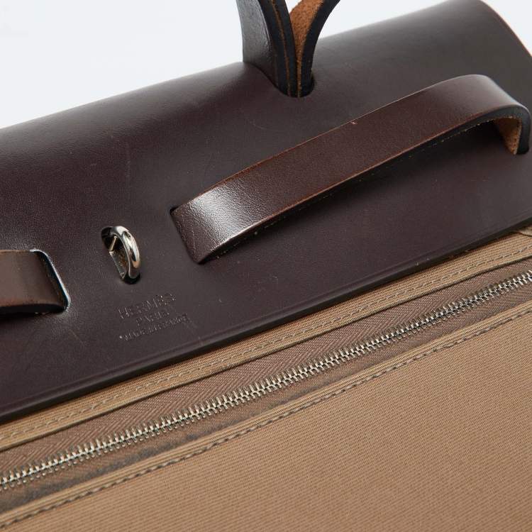 Pre Owned Hermès Ebene/Etain Canvas and Leather Herbag Zip 31 Bag