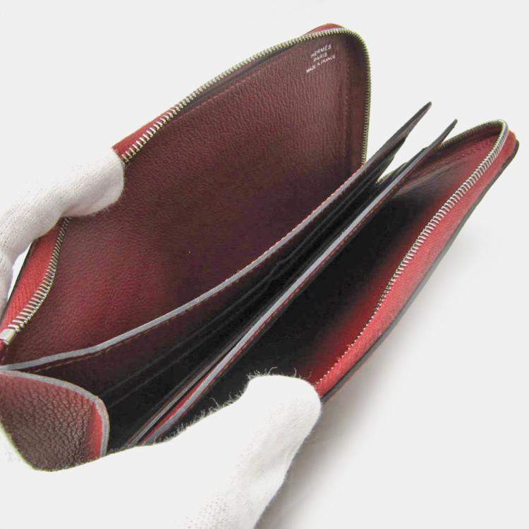 Pre Owned Hermes Rouge H Leather Remix Voyage Wallet