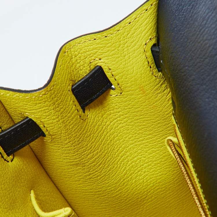 Pre Owned Hermes Blue Encre Chevre Mysore Leather Gold Finish Kelly Sellier 25 Bag