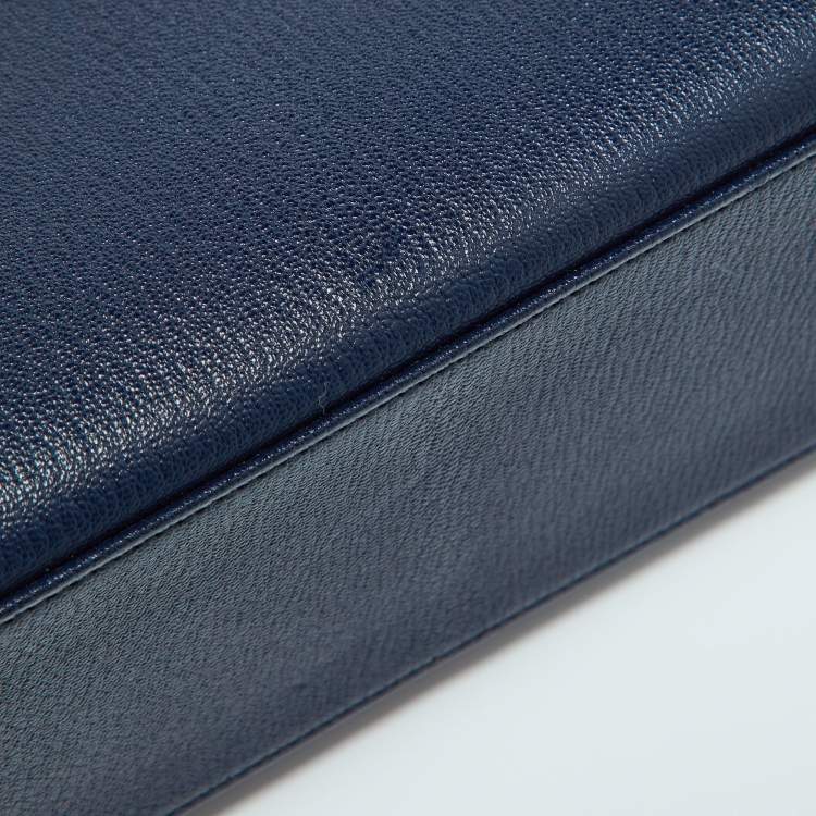 Pre Owned Hermes Blue Encre Chevre Mysore Leather Gold Finish Kelly Sellier 25 Bag