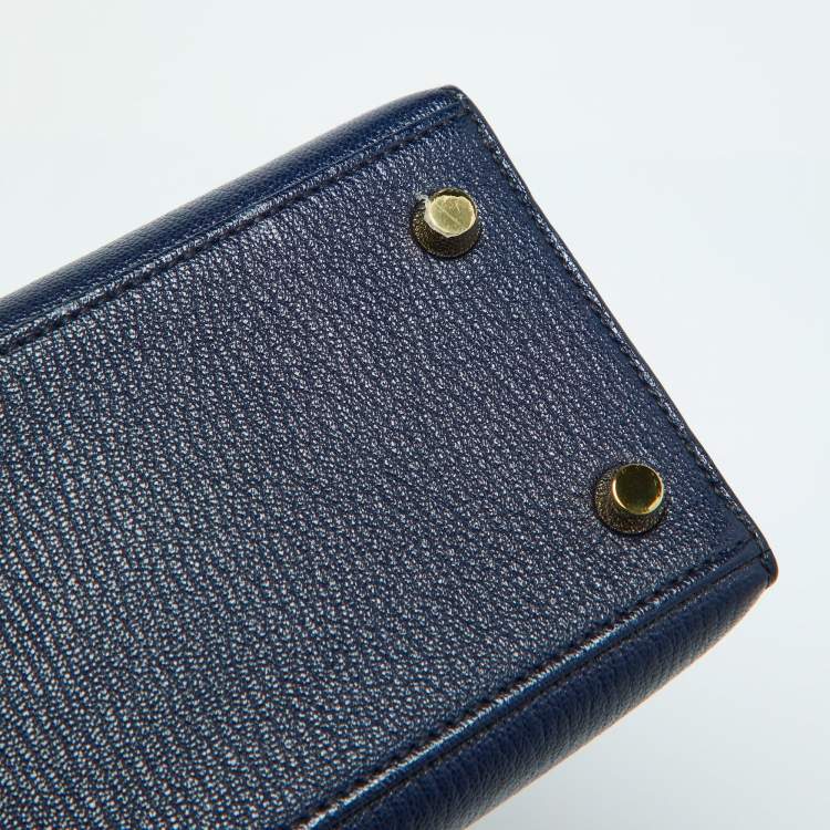 Pre Owned Hermes Blue Encre Chevre Mysore Leather Gold Finish Kelly Sellier 25 Bag