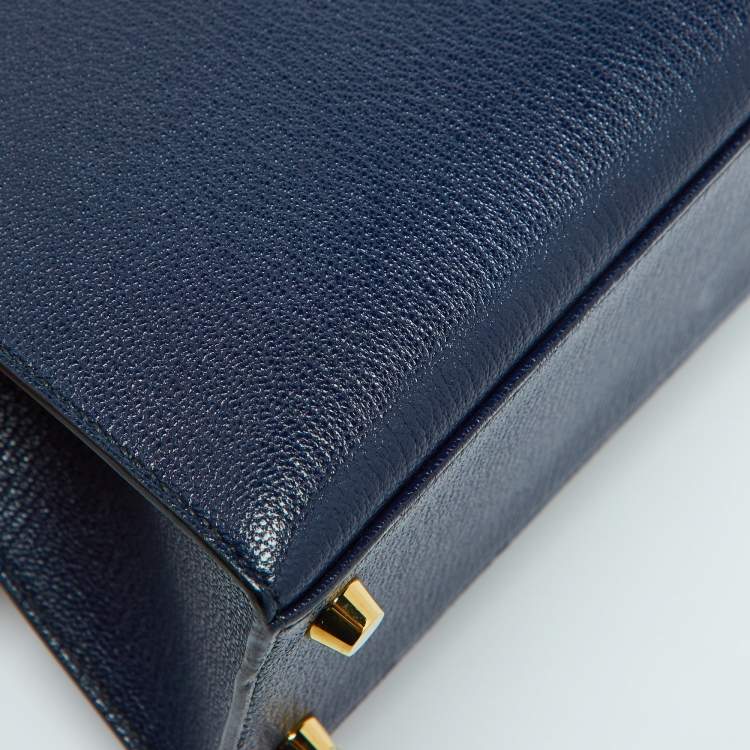 Pre Owned Hermes Blue Encre Chevre Mysore Leather Gold Finish Kelly Sellier 25 Bag