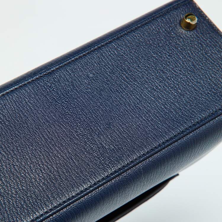 Pre Owned Hermes Blue Encre Chevre Mysore Leather Gold Finish Kelly Sellier 25 Bag