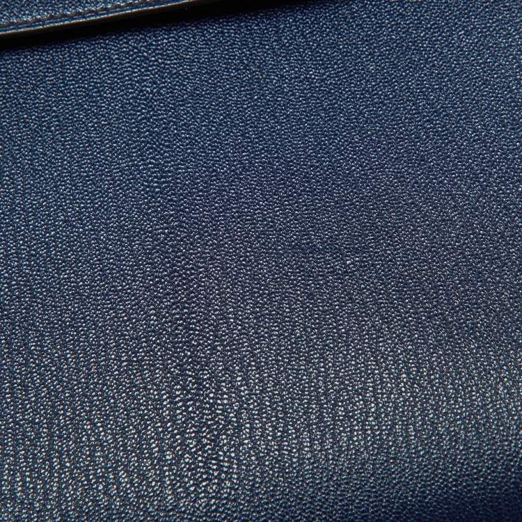 Pre Owned Hermes Blue Encre Chevre Mysore Leather Gold Finish Kelly Sellier 25 Bag