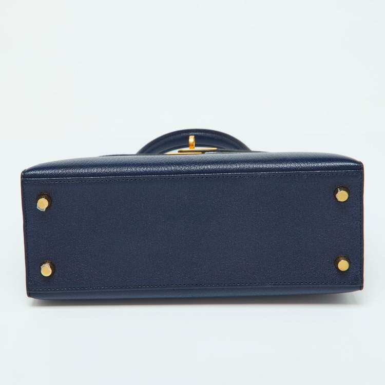 Pre Owned Hermes Blue Encre Chevre Mysore Leather Gold Finish Kelly Sellier 25 Bag