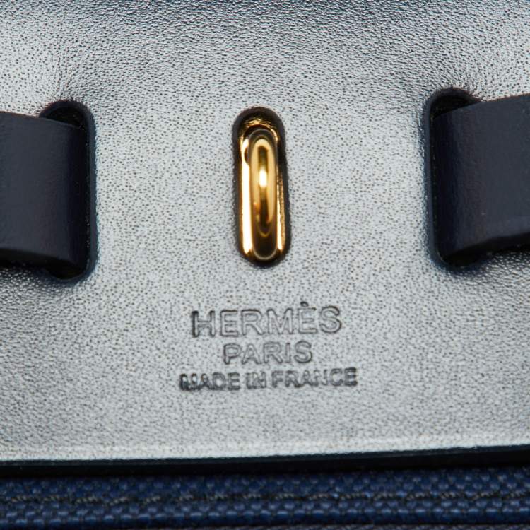 Pre Owned Hermès Ecru Blanc Noir/Bleu Indigo Vache Hunter/Toile Quadrille Viking Leather Herbag Zip Retourne 31 Bag