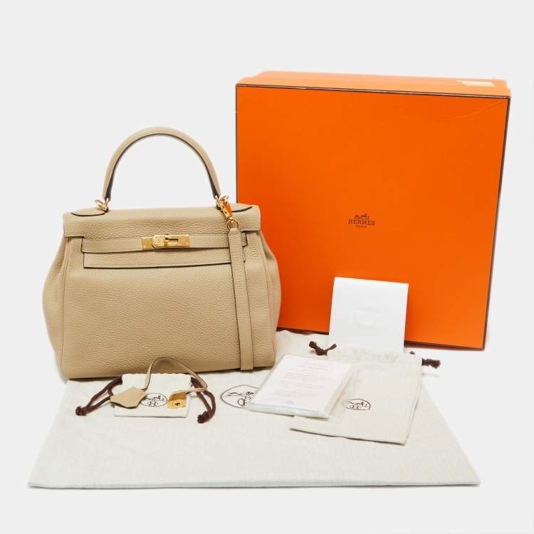 Pre Owned Hermès Trench Togo Leather Gold Finish Kelly Retourne 28 Bag