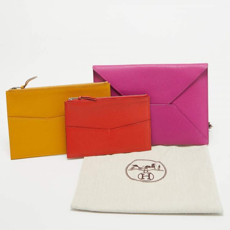 Pre Owned Hermès Magnolia/Jaune Ambre/Cappucine Leather Envelope Trio Wallet