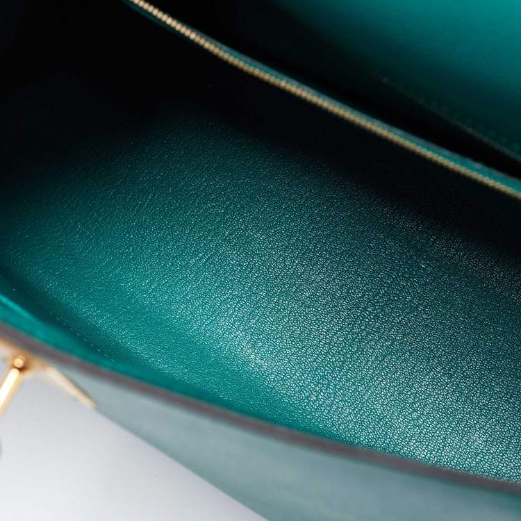 Pre Owned Hermes Malachite Epsom Leather Gold Finish Kelly Sellier 32 Bag