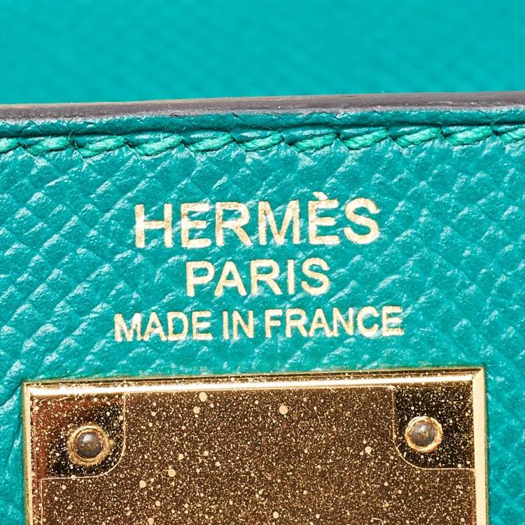 Pre Owned Hermes Malachite Epsom Leather Gold Finish Kelly Sellier 32 Bag