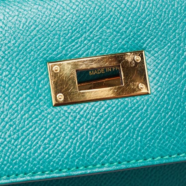 Pre Owned Hermes Malachite Epsom Leather Gold Finish Kelly Sellier 32 Bag