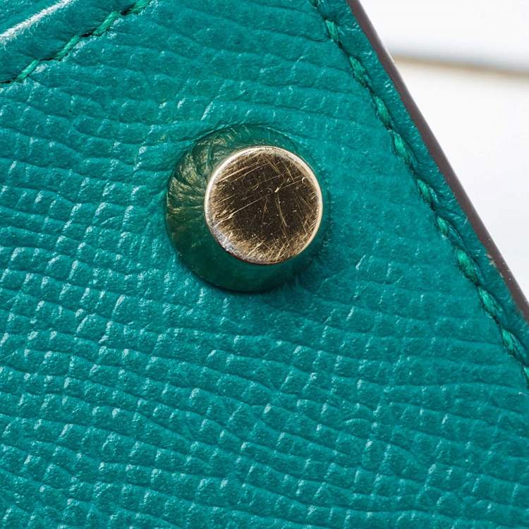 Pre Owned Hermes Malachite Epsom Leather Gold Finish Kelly Sellier 32 Bag