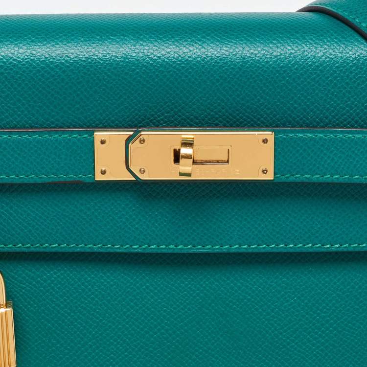 Pre Owned Hermes Malachite Epsom Leather Gold Finish Kelly Sellier 32 Bag