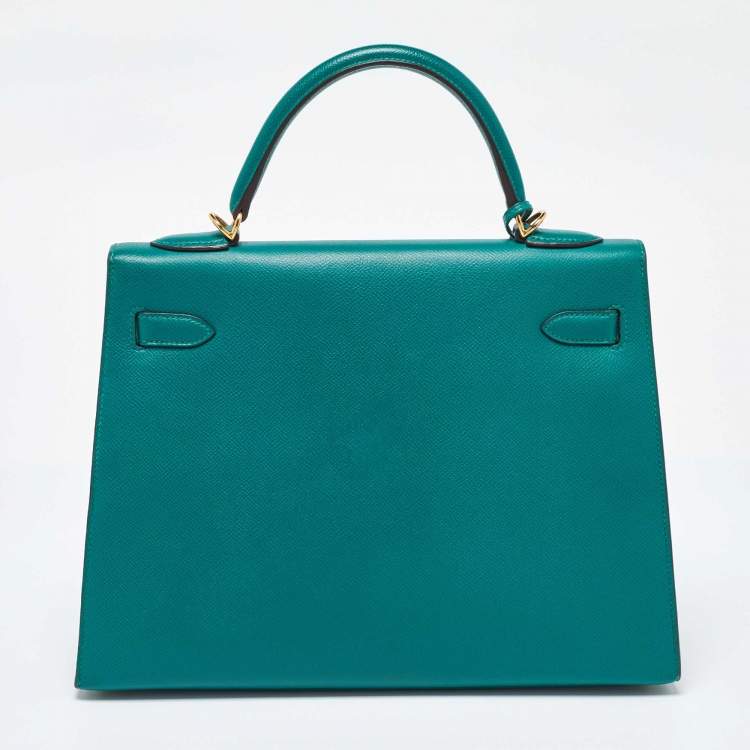 Pre Owned Hermes Malachite Epsom Leather Gold Finish Kelly Sellier 32 Bag