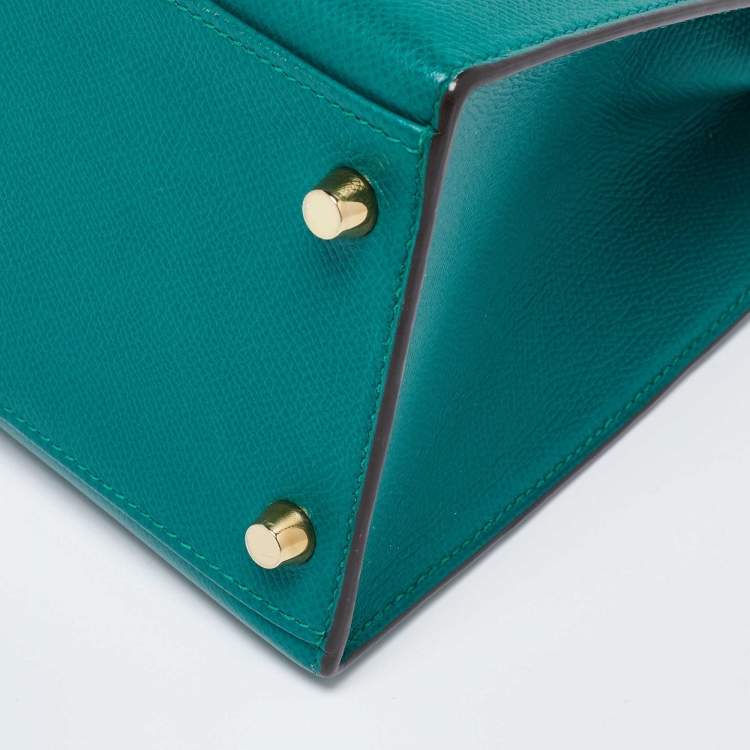 Pre Owned Hermes Malachite Epsom Leather Gold Finish Kelly Sellier 32 Bag