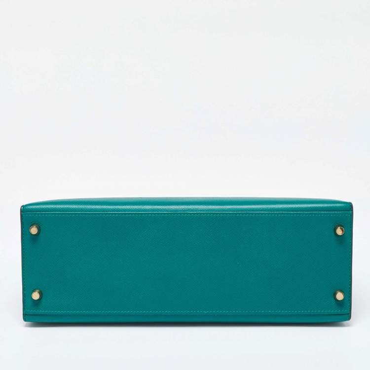 Pre Owned Hermes Malachite Epsom Leather Gold Finish Kelly Sellier 32 Bag