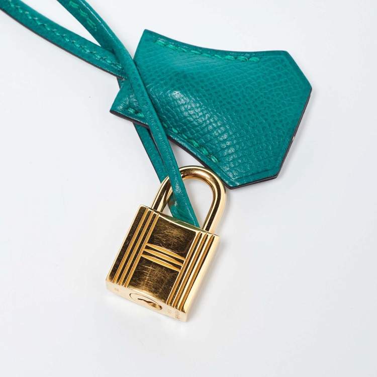 Pre Owned Hermes Malachite Epsom Leather Gold Finish Kelly Sellier 32 Bag