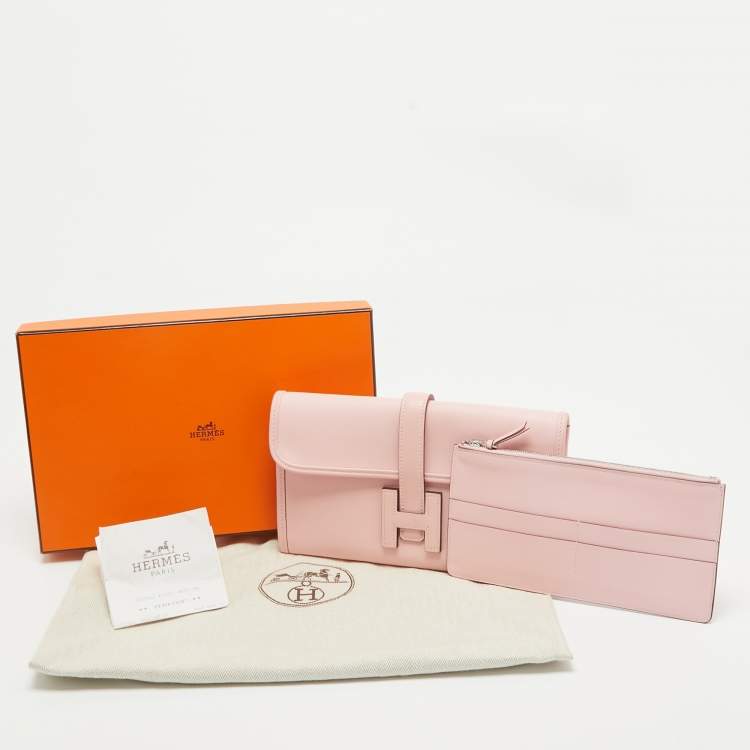 Pre Owned Hermès Rose Sakura Swift Leather Jige Duo Clutch