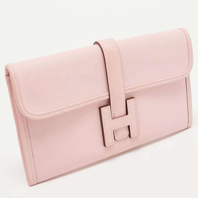 Pre Owned Hermès Rose Sakura Swift Leather Jige Duo Clutch