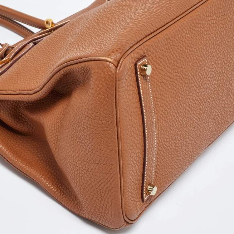 Pre Owned Hermes Gold Clemence Leather Gold Finish Birkin 35 Bag