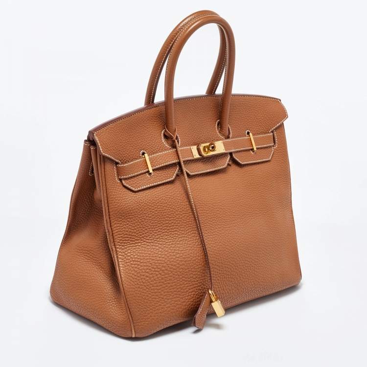 Pre Owned Hermes Gold Clemence Leather Gold Finish Birkin 35 Bag