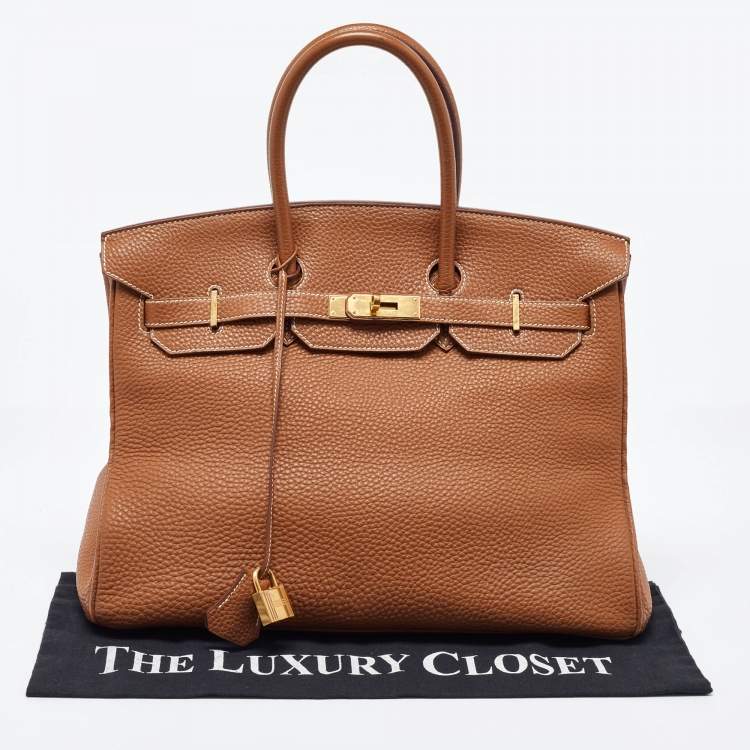 Pre Owned Hermes Gold Clemence Leather Gold Finish Birkin 35 Bag