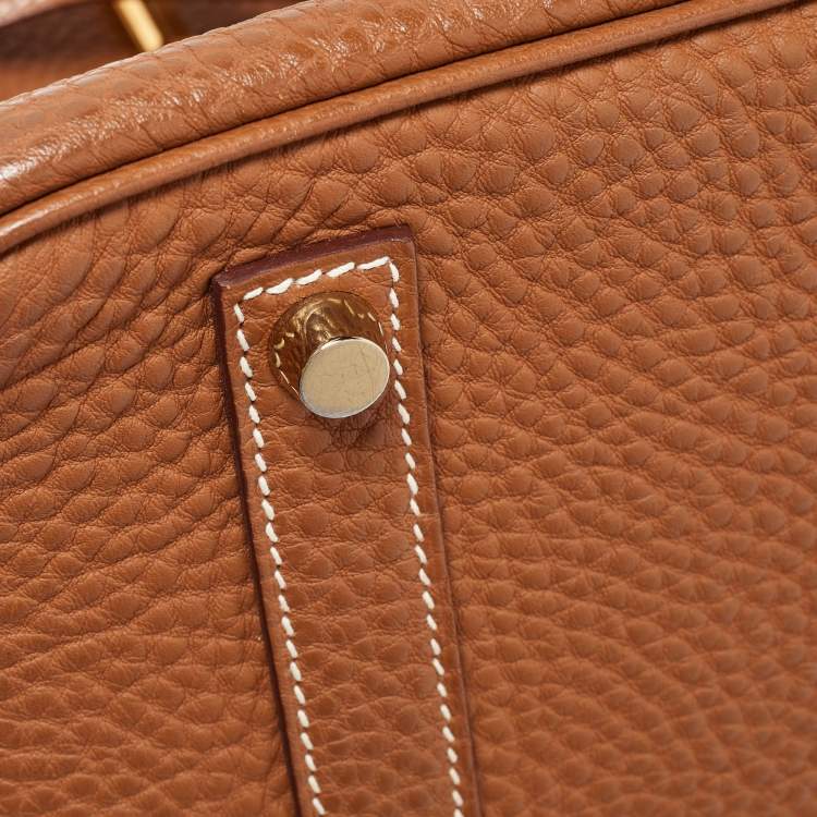 Pre Owned Hermes Gold Clemence Leather Gold Finish Birkin 35 Bag