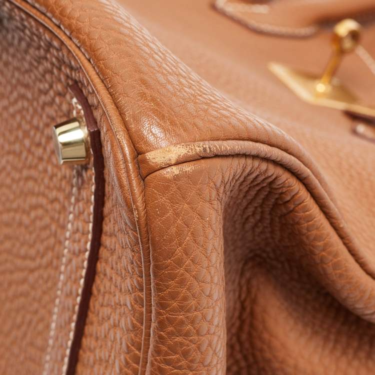 Pre Owned Hermes Gold Clemence Leather Gold Finish Birkin 35 Bag