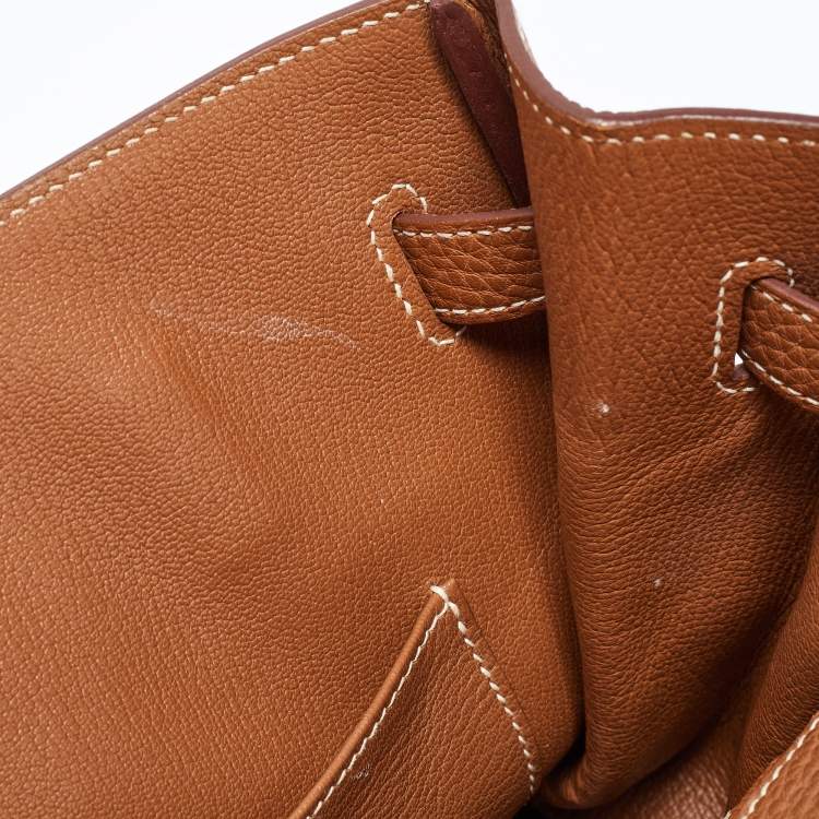 Pre Owned Hermes Gold Clemence Leather Gold Finish Birkin 35 Bag