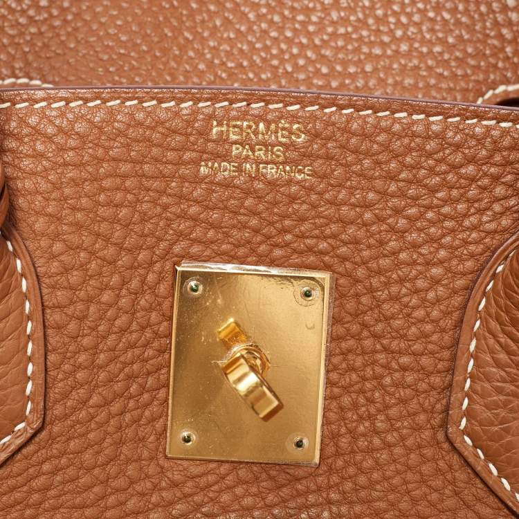 Pre Owned Hermes Gold Clemence Leather Gold Finish Birkin 35 Bag