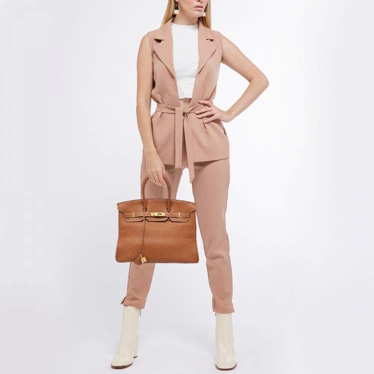 Pre Owned Hermes Gold Clemence Leather Gold Finish Birkin 35 Bag