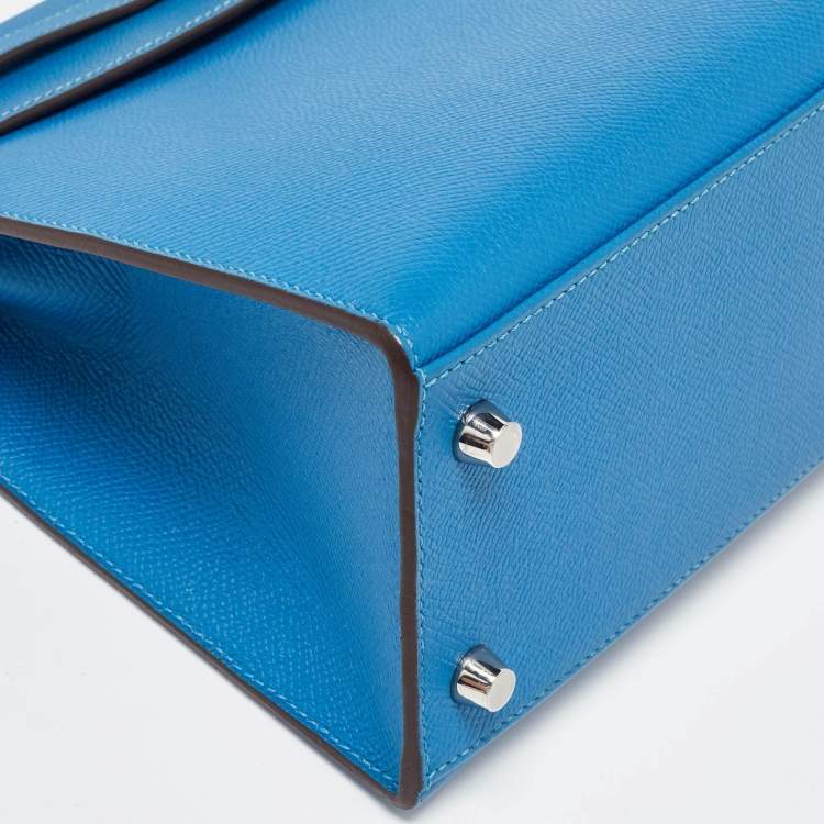 Pre Owned Hermes Bleu Izmir Epsom Leather Palladium Finish Kelly Sellier 25 Bag