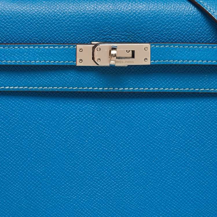 Pre Owned Hermes Bleu Izmir Epsom Leather Palladium Finish Kelly Sellier 25 Bag