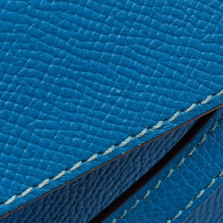 Pre Owned Hermes Bleu Izmir Epsom Leather Palladium Finish Kelly Sellier 25 Bag