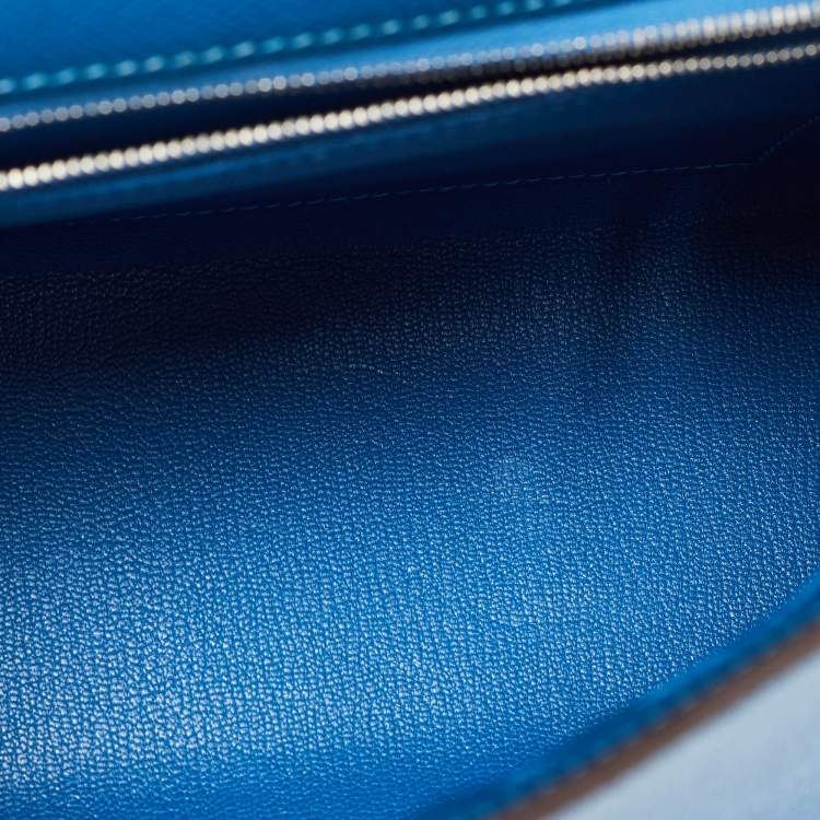 Pre Owned Hermes Bleu Izmir Epsom Leather Palladium Finish Kelly Sellier 25 Bag