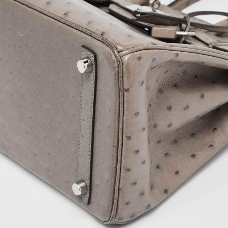 Pre Owned Hermes Mousse Ostrich Palladium Finish Birkin 30 Bag