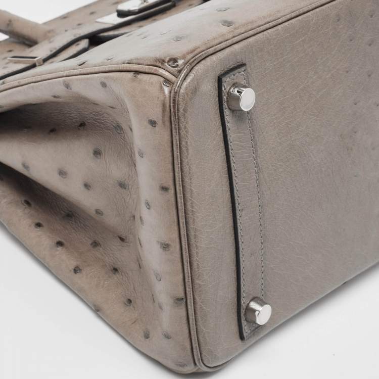 Pre Owned Hermes Mousse Ostrich Palladium Finish Birkin 30 Bag