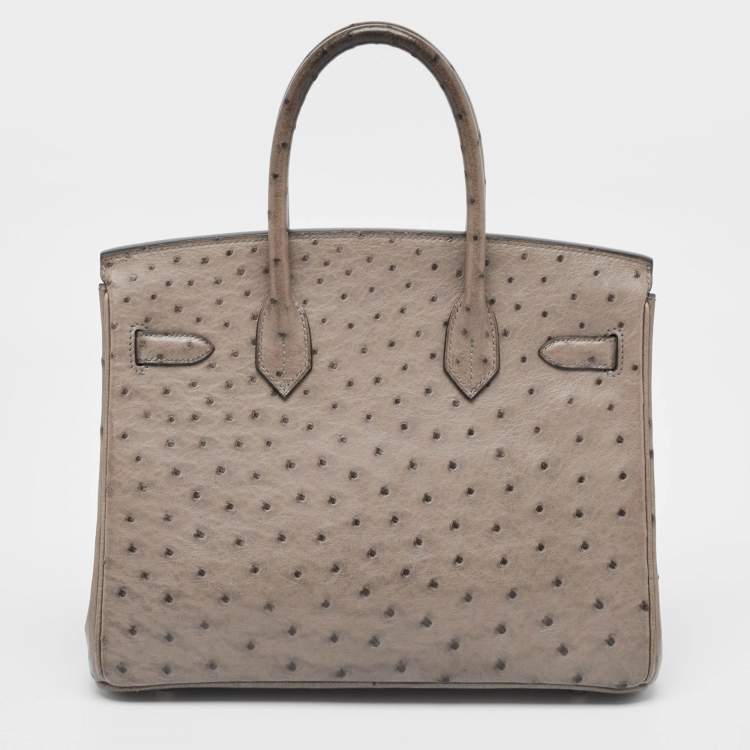 Pre Owned Hermes Mousse Ostrich Palladium Finish Birkin 30 Bag