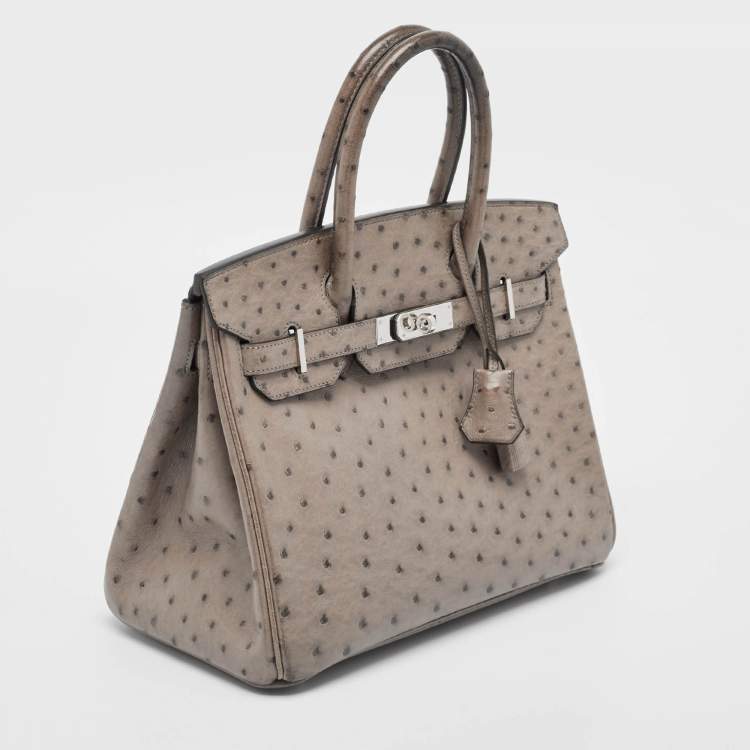 Pre Owned Hermes Mousse Ostrich Palladium Finish Birkin 30 Bag