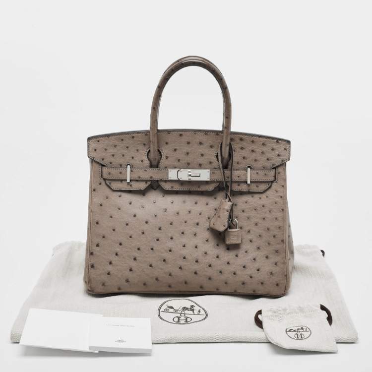 Pre Owned Hermes Mousse Ostrich Palladium Finish Birkin 30 Bag