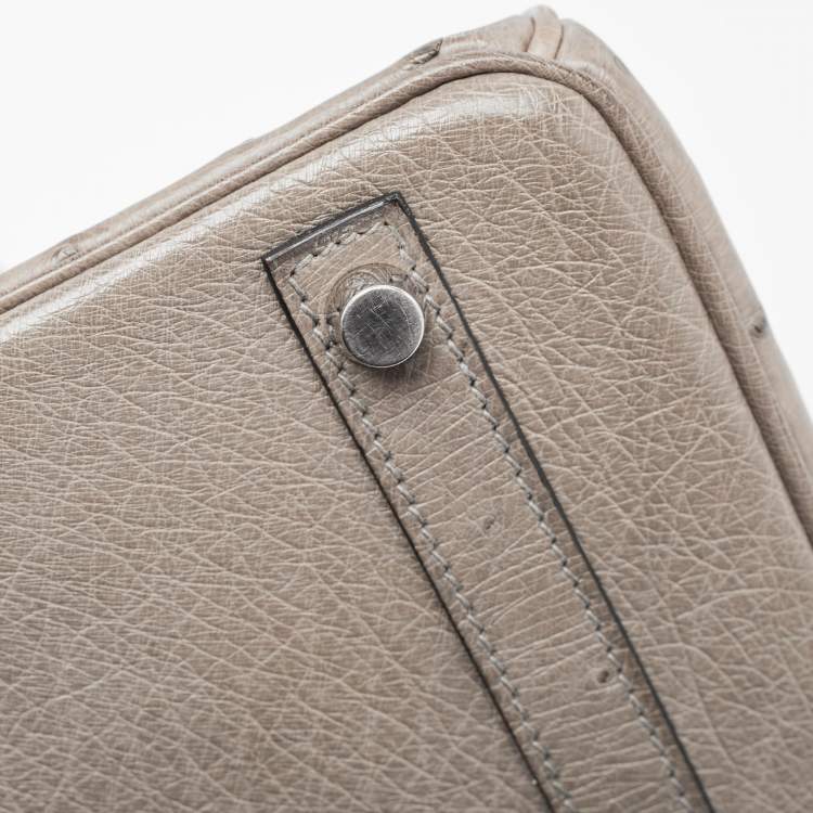 Pre Owned Hermes Mousse Ostrich Palladium Finish Birkin 30 Bag