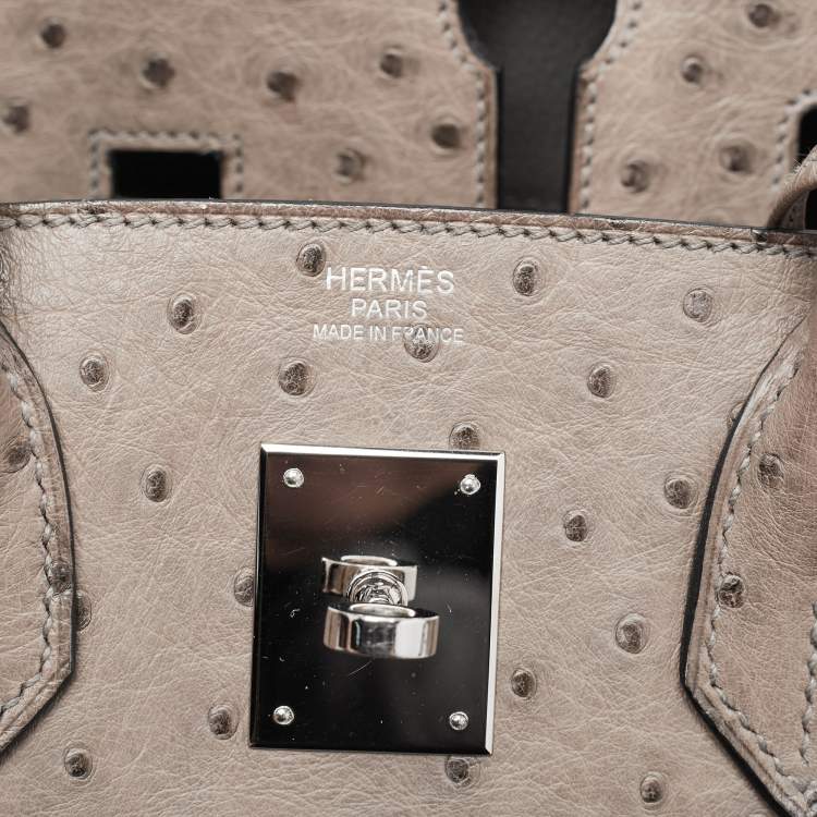 Pre Owned Hermes Mousse Ostrich Palladium Finish Birkin 30 Bag