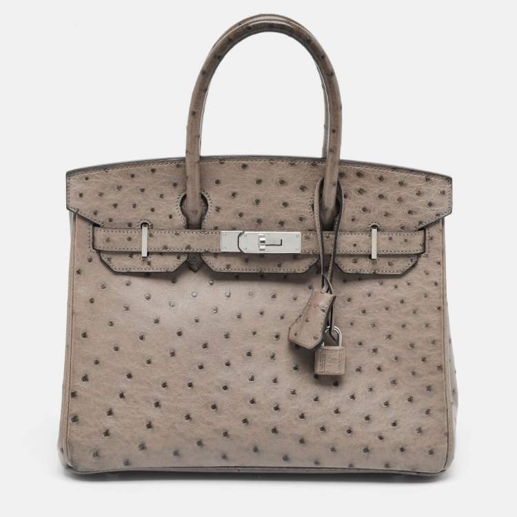 Pre Owned Hermes Mousse Ostrich Palladium Finish Birkin 30 Bag