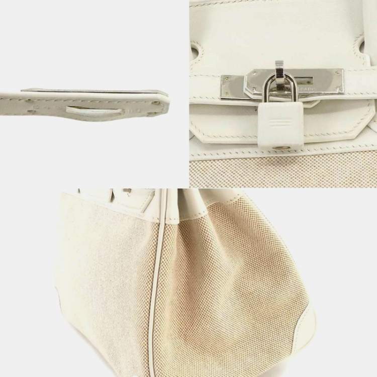 Pre Owned Hermes Ash White Natural Swift Toile K Engraved Silver Hardware Birkin 30 Handbag