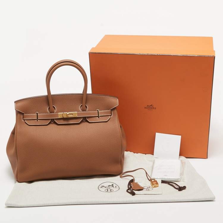 Pre Owned Hermes Gold Togo Leather Gold Finish Birkin 35 Bag